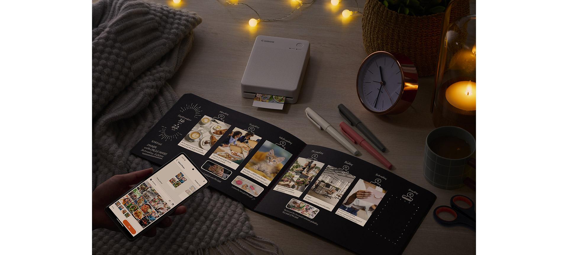 Printing photos from phones using Canon SELPHY compact photo printer.