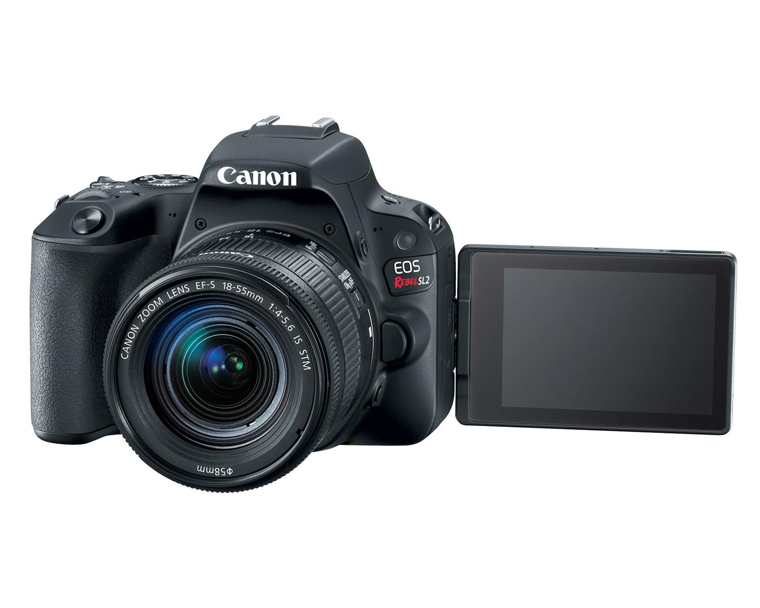EOS SL2 NOIR EF-S 18-55 IS STM - Vue trois quarts ouverte