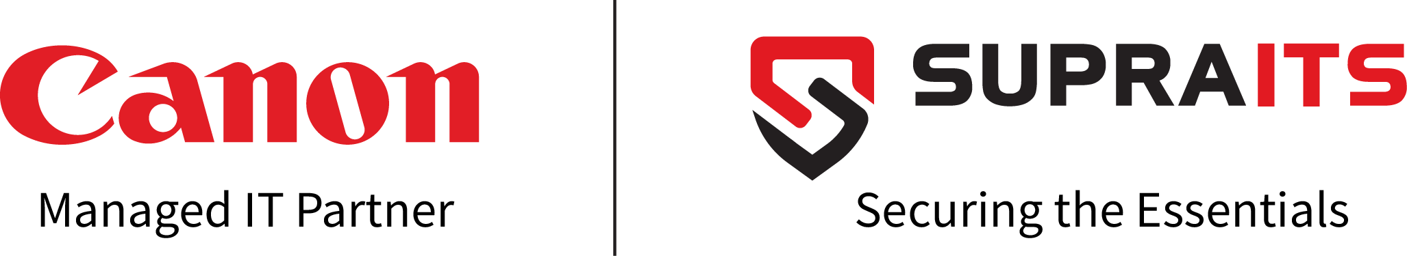 Logos that say Canon Managed IT Partner and Supra ITS Securing the Essentials